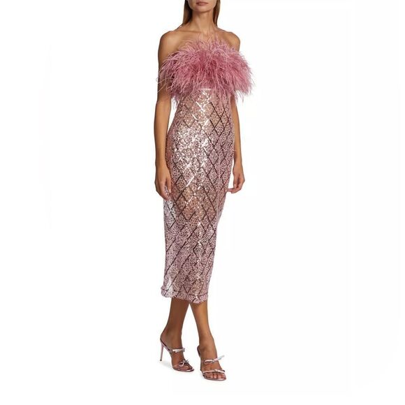 Bronx and Banco Coco x Afiya Feathered Sequin Midi-Dress size XS - Picture 1 of 13